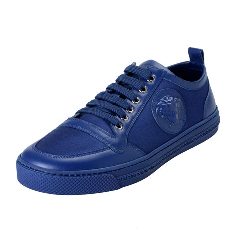 embroidered versace shoes blue|Versace medusa men's shoes.